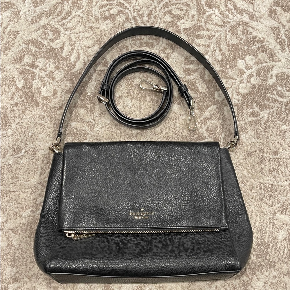 Kate Spade Black Leather Shoulder Bag w Removable Crossbody Strap